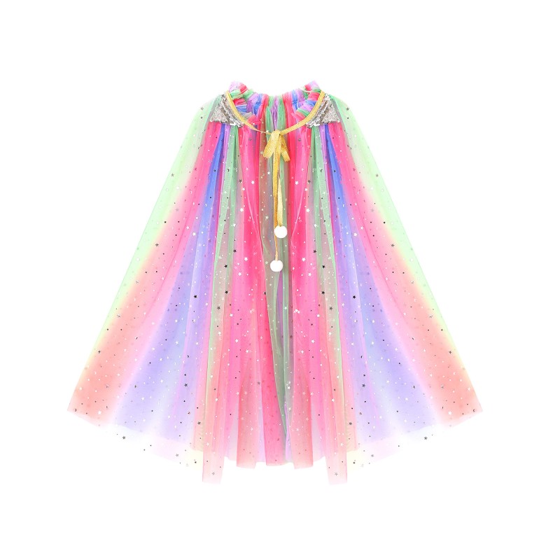 Girls Princess Cape Factory - Custom Rainbow Gradient Tulle Sequins Cloak with Gloves