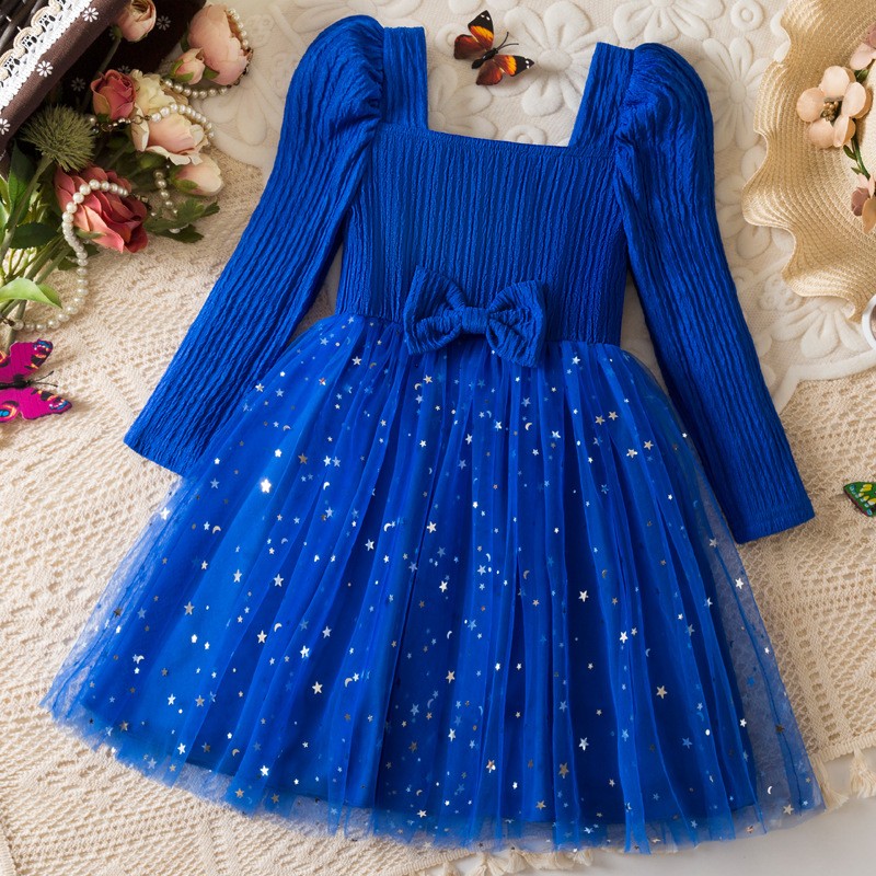 Girls Tutu Dress Manufacturer - OEM Long Sleeve Lace Winter Star Print Dress
