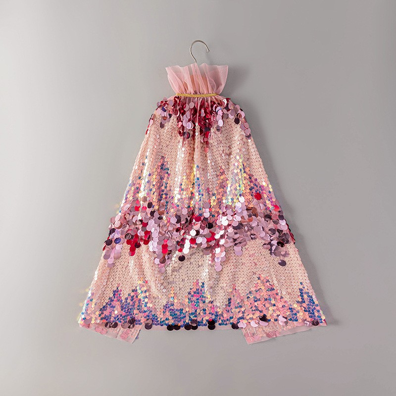 Kids Princess Cape Supplier - Wholesale Glitter Tulle Sequins Cape for Halloween Christmas