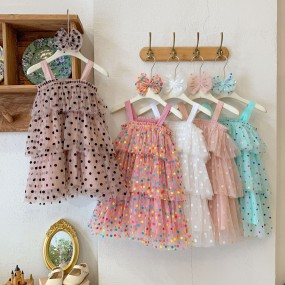 Girls Party Dress Factory - Custom Layered Tulle Dress with Hair Clip