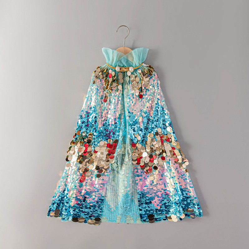 Kids Princess Cape Supplier - Wholesale Glitter Tulle Sequins Cape for Halloween Christmas