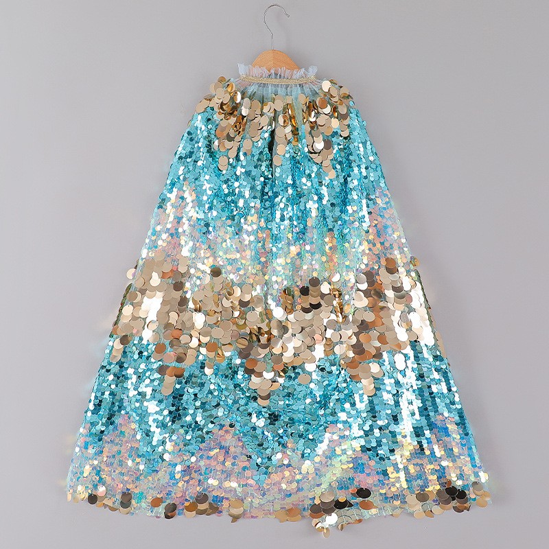 Kids Princess Cape Supplier - Wholesale Glitter Tulle Sequins Cape for Halloween Christmas