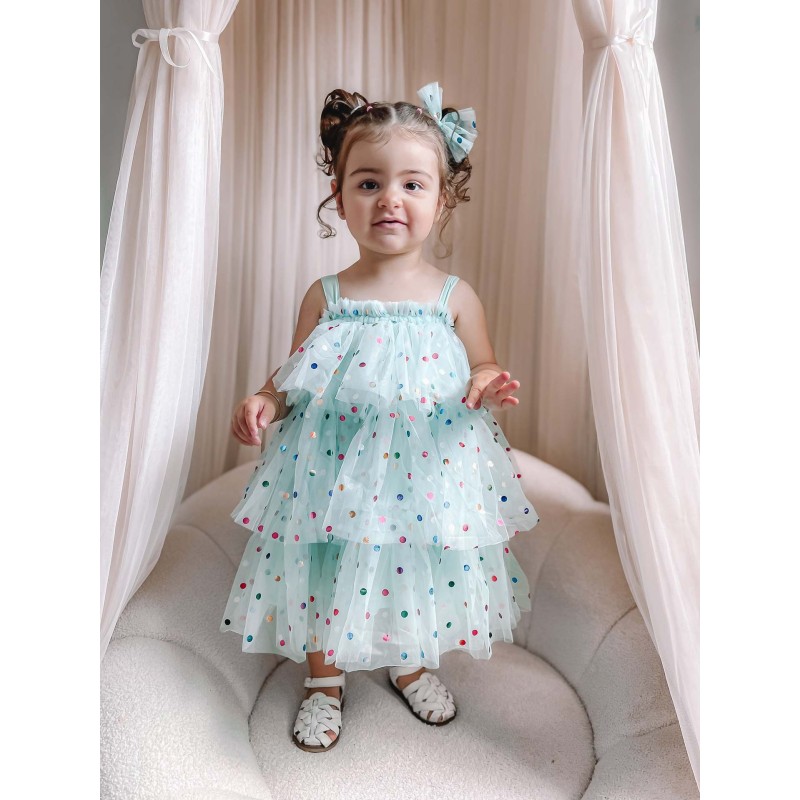 Girls Party Dress Factory - Custom Layered Tulle Dress with Hair Clip