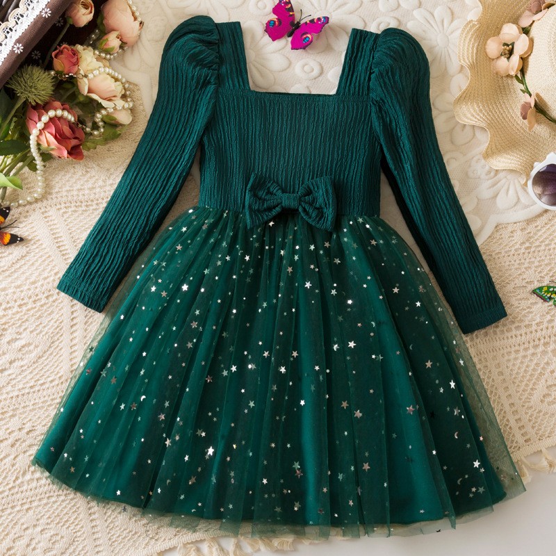 Girls Tutu Dress Manufacturer - OEM Long Sleeve Lace Winter Star Print Dress