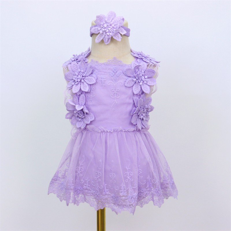 Baby Girl Romper Supplier - Wholesale Solid Color Sleeveless Tulle Bubble Romper with Band
