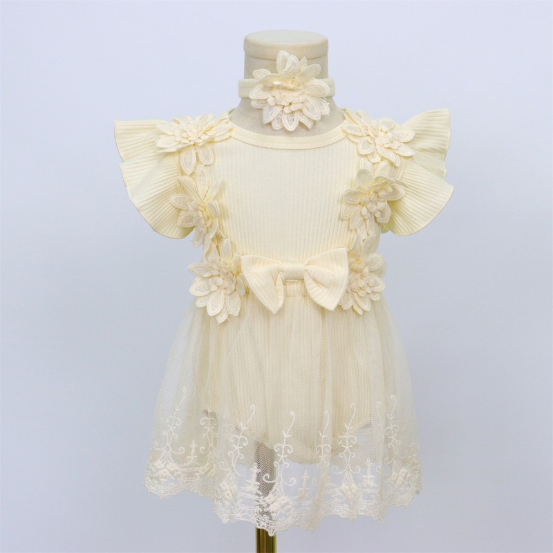 Baby Girl Romper Supplier - Wholesale Solid Color Sleeveless Tulle Bubble Romper with Band
