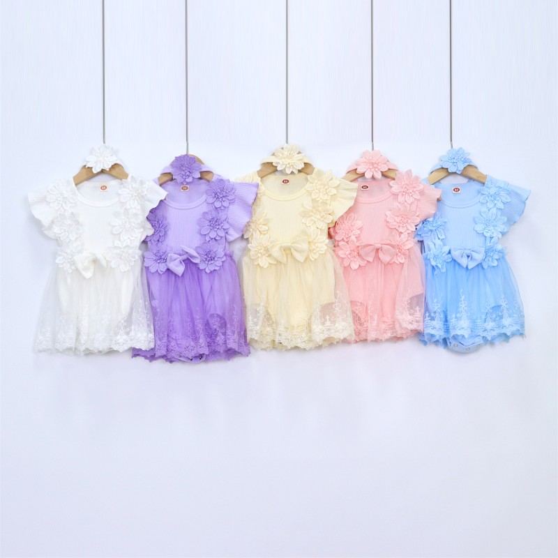 Baby Girl Romper Supplier - Wholesale Solid Color Sleeveless Tulle Bubble Romper with Band