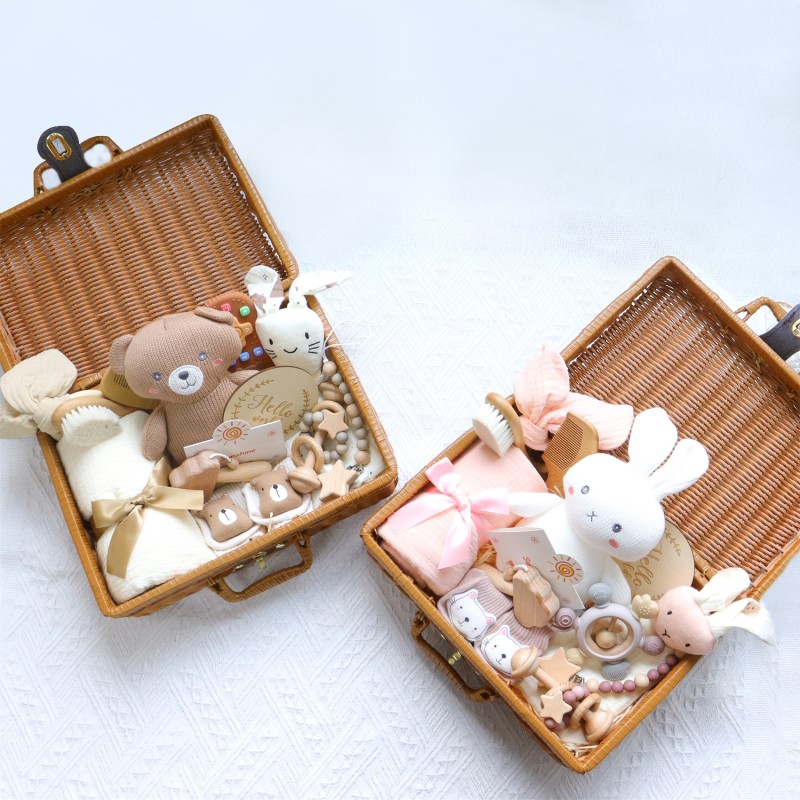 Newborn Gift Set Factory - Custom Handmade Beech Wood Teether Cotton Blanket with Gift Box