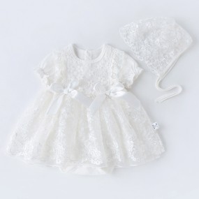 Baby Girl Romper Set Manufacturer - OEM 2-Piece Ruffle Romper with Hair Band Embroidered