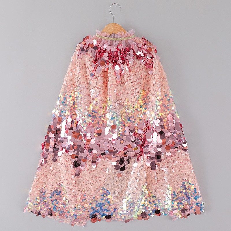Kids Princess Cape Supplier - Wholesale Glitter Tulle Sequins Cape for Halloween Christmas