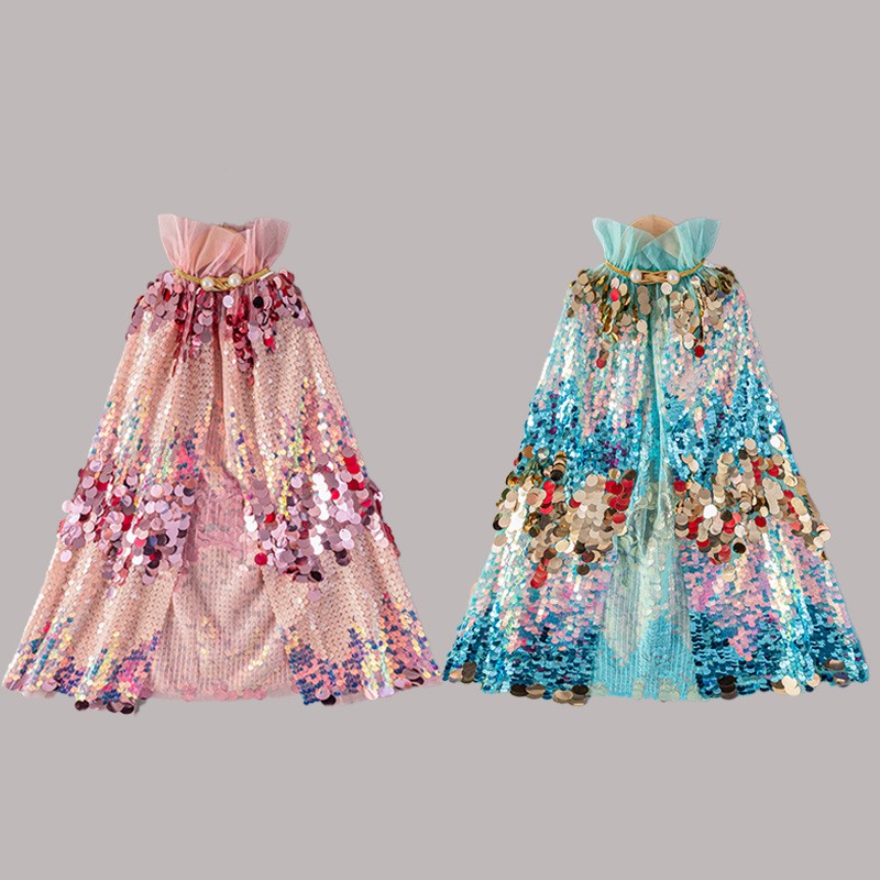 Kids Princess Cape Supplier - Wholesale Glitter Tulle Sequins Cape for Halloween Christmas