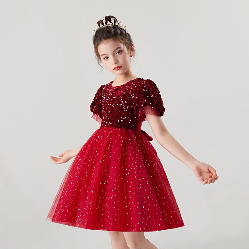 Christmas Party Dress Factory - Bulk Sequined Puffy Sleeve Multi-layered Tutu Dress