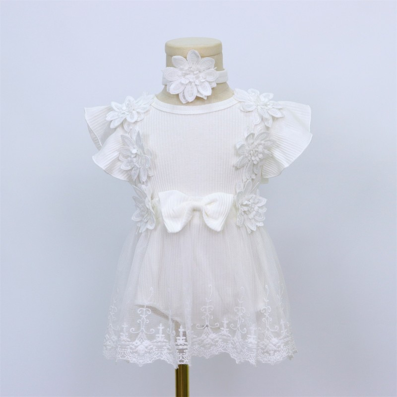Baby Girl Romper Supplier - Wholesale Solid Color Sleeveless Tulle Bubble Romper with Band