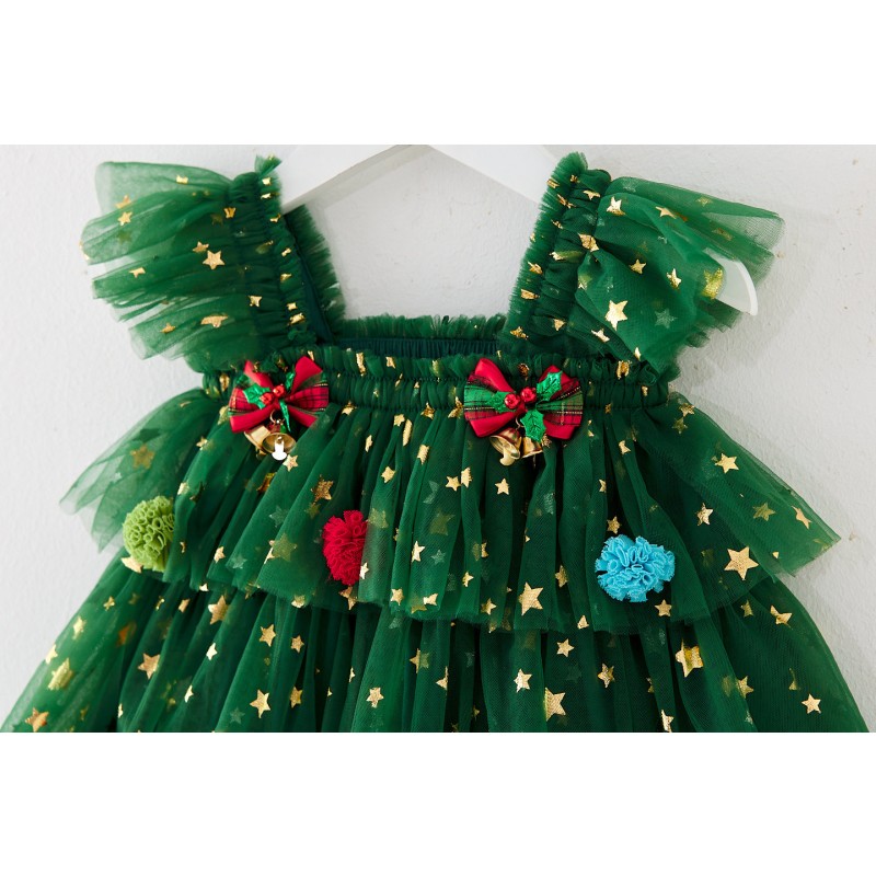 Christmas Party Dress Manufacturer - OEM Sequined Star Print Flare Sleeve Tulle Dress