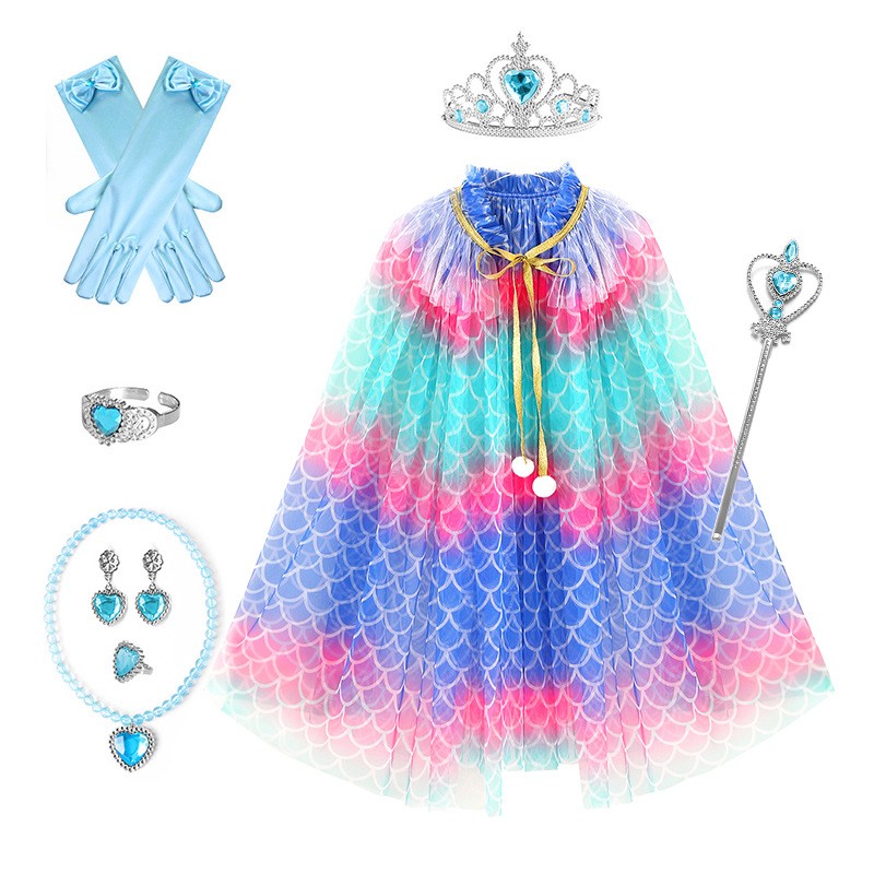 Girls Princess Cape Factory - Custom Rainbow Gradient Tulle Sequins Cloak with Gloves