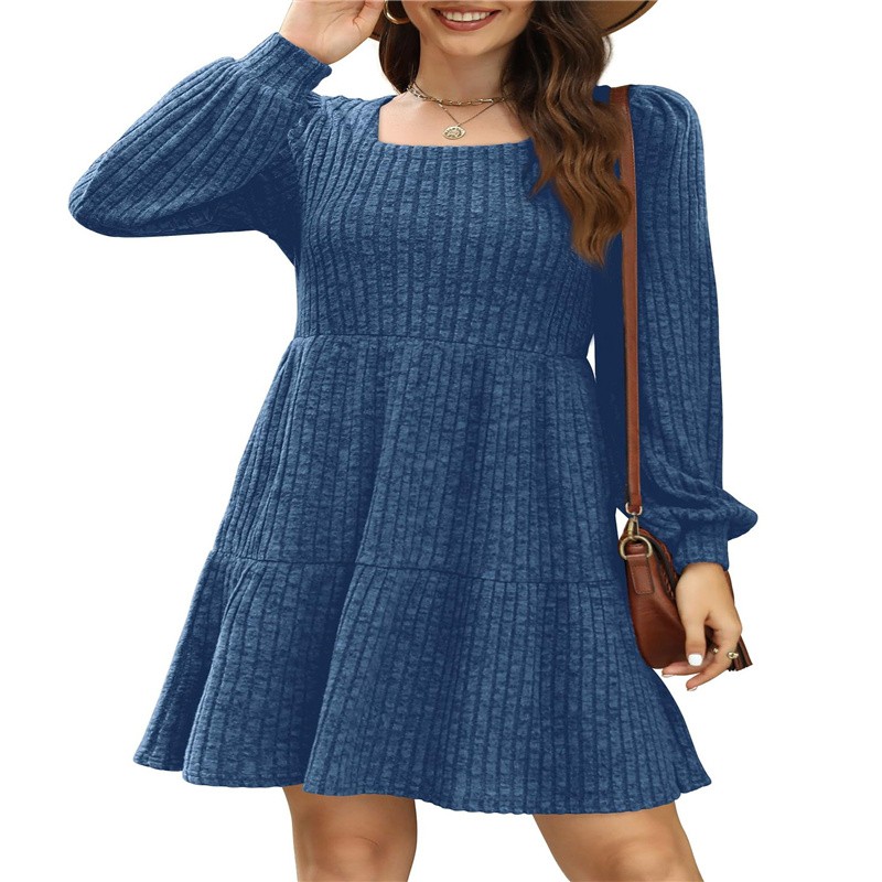 Women's Dress Factory - Square Collar Long Sleeve Clothing