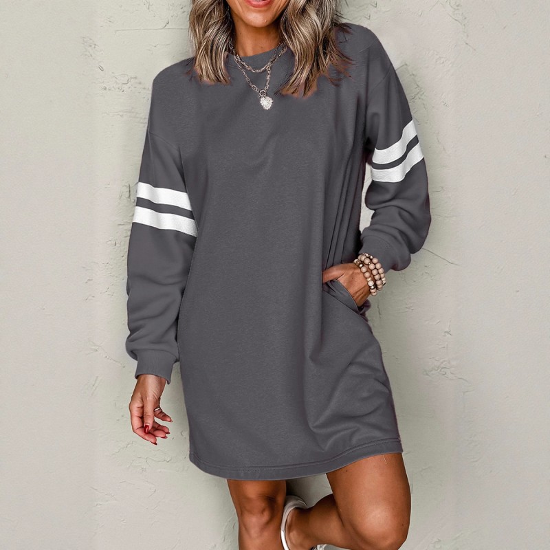 Women's Dress Factory - Striped Color Pullover Round Neck Dress