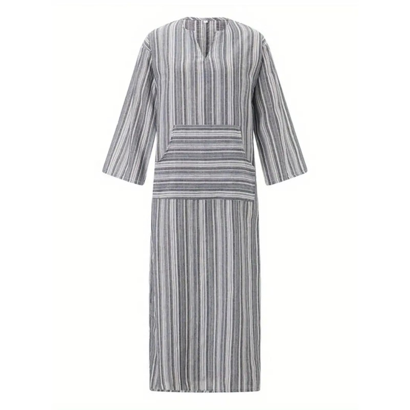 Casual Dress Manufacturer - Cotton Linen Striped Loose Dress