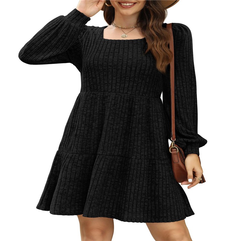 Women's Dress Factory - Square Collar Long Sleeve Clothing