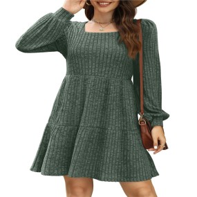 Women's Dress Factory - Square Collar Long Sleeve Clothing