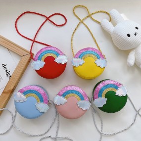 Kids Handbag Supplier - Round Shape Glitter Rainbow Handbag