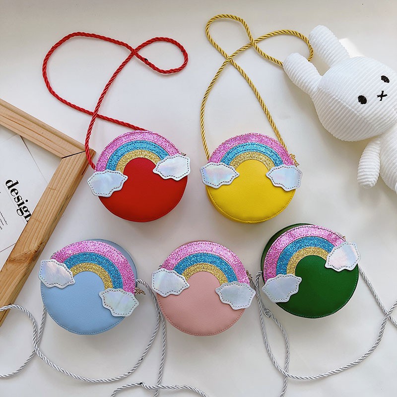 Kids Handbag Supplier - Round Shape Glitter Rainbow Handbag