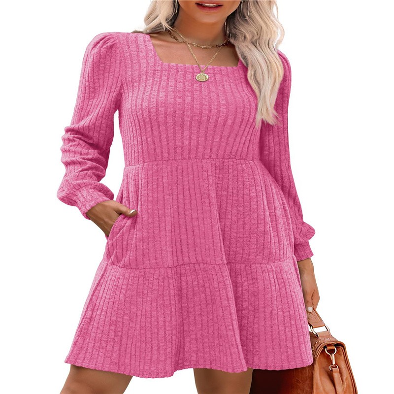 Women's Dress Factory - Square Collar Long Sleeve Clothing