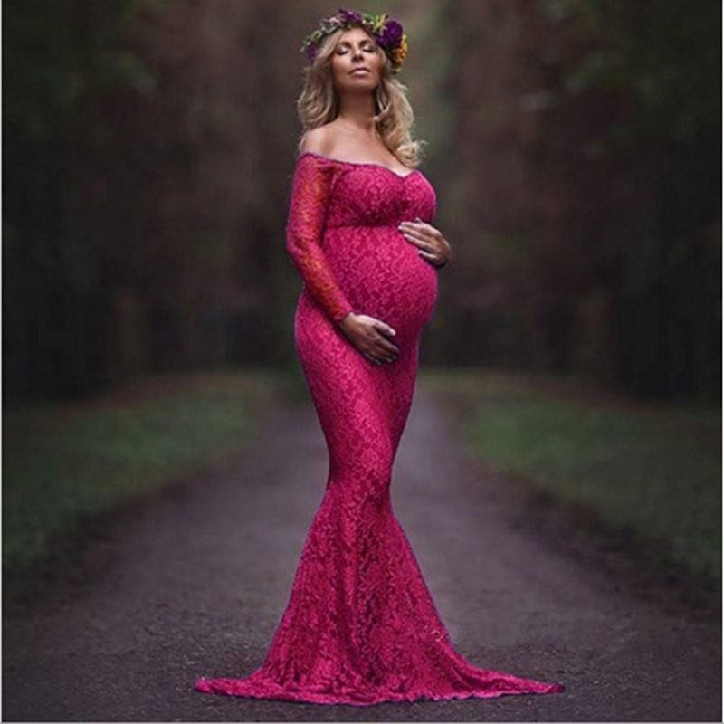 Women Maternity Dress Factory - Long Sleeve Lace Full Length Photography Dress