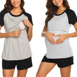 Summer Maternity Pajamas Factory - Short Sleeve Good Stretch Cotton Nursing Sleepwear