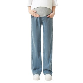Maternity Pants Supplier - Thin Tencel Casual Jeans Loose Wide Leg Pregnant Clothing