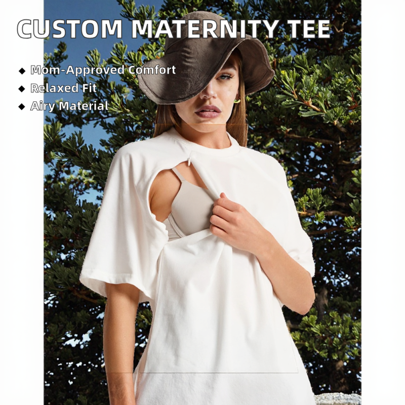 Custom Maternity Clothing Supplier - Logo Women's Loose Breastfeeding Solid Color Tee