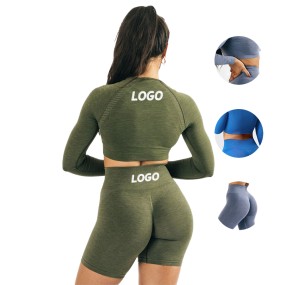 Women Yoga Leggings Supplier - Graphic Ribbed Half Zipper Spandex Elastic Waist Pants