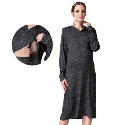 Long Sleeve Maternity Dress Supplier - Hooded Knitted Nursing Clothes for Postpartum