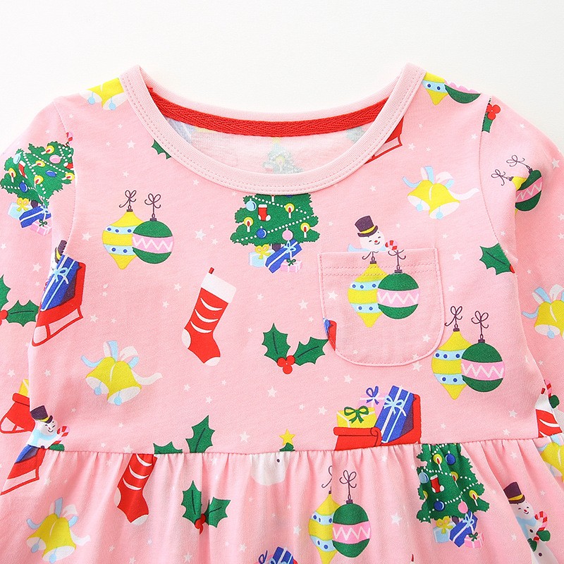 Girls Casual Dress Manufacturer - O-neck Long Sleeve Striped Animal Pattern Dress