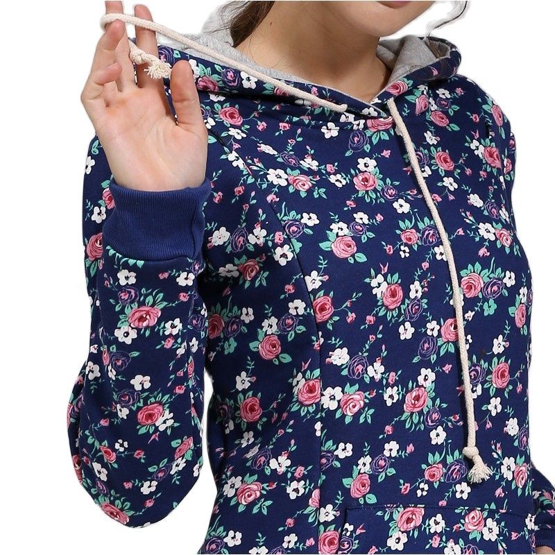 Plus Size Maternity Clothes Supplier - Floral Jumper Fleece Breastfeeding Hoodie