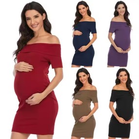 Summer Maternity Dress Factory - Elegant Off-Shoulder Good Stretch Fabric Dress