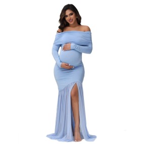 Maternity Long Dress Supplier - Photo Shoot Off-the-shoulder Party Wedding Gown
