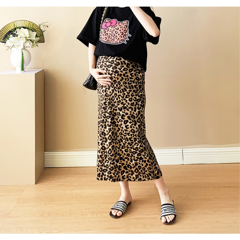 Custom Maternity Skirt Manufacturer - High Waist Flared Leopard Print Maxi Long Skirt
