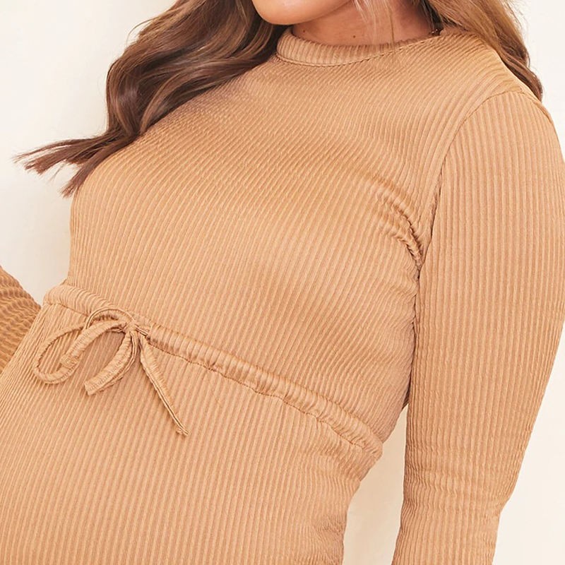 Custom Maternity Dress Manufacturer - Knitted Bodycon Wrap with Knot Side Dress