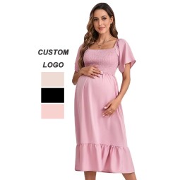 Pregnant Women Dress Factory - Custom Printed Puff Sleeve Square Neck Maternity Dress