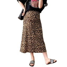Custom Maternity Skirt Manufacturer - High Waist Flared Leopard Print Maxi Long Skirt