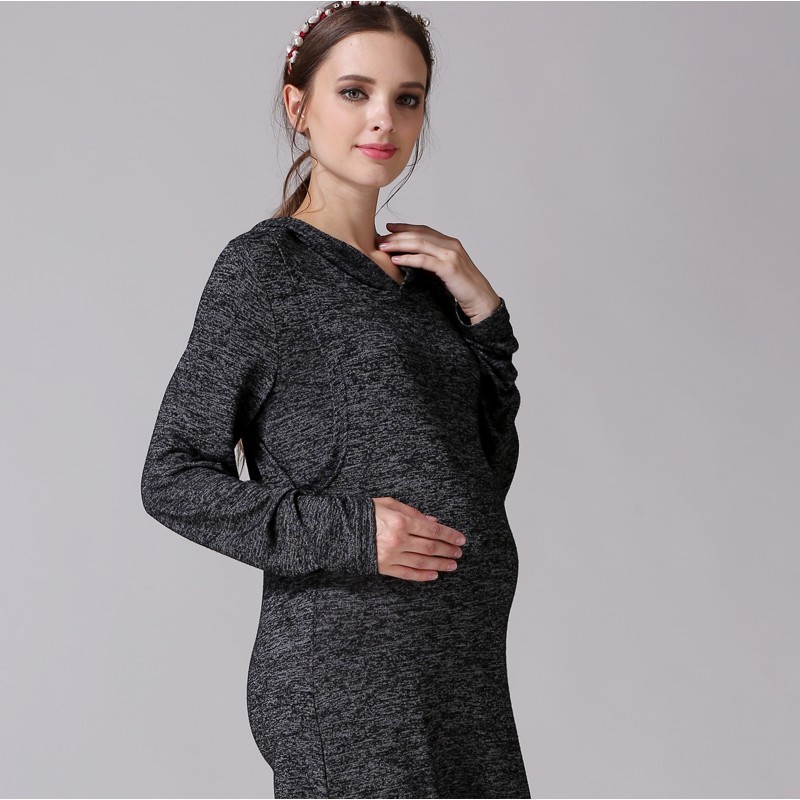 Long Sleeve Maternity Dress Supplier - Hooded Knitted Nursing Clothes for Postpartum