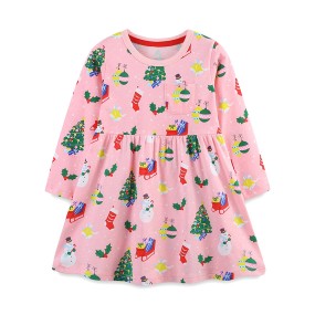 Girls Casual Dress Manufacturer - O-neck Long Sleeve Striped Animal Pattern Dress