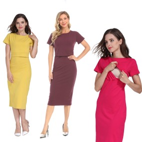 Summer Maternity Dress Factory - Short Sleeve Stretch Cotton Lactation Dresses