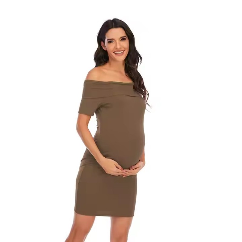 Summer Maternity Dress Factory - Elegant Off-Shoulder Good Stretch Fabric Dress