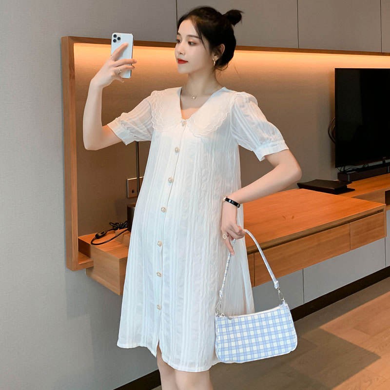 Elegant Maternity Dress Manufacturer - Lace Short Sleeve Knee-Length White Dress