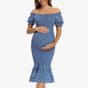 Maternity Dress Supplier - Summer Short Sleeve Off Shoulder Tight Comfortable Dress