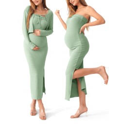 Maternity Two-piece Set Supplier - European American Long Sleeve Knitted Slim Fit Dress