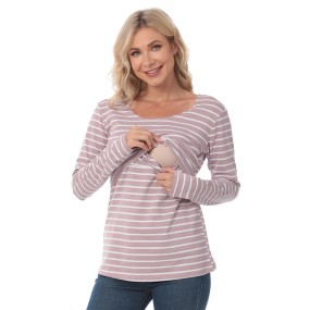 Custom Maternity Top Factory - Breastfeeding Nursing Stretchy Stripe Lactation Tees