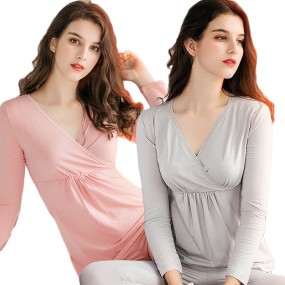 Pregnant Women Pajamas Supplier - Nursing Underwear Set Long Sleeve Top & Pants